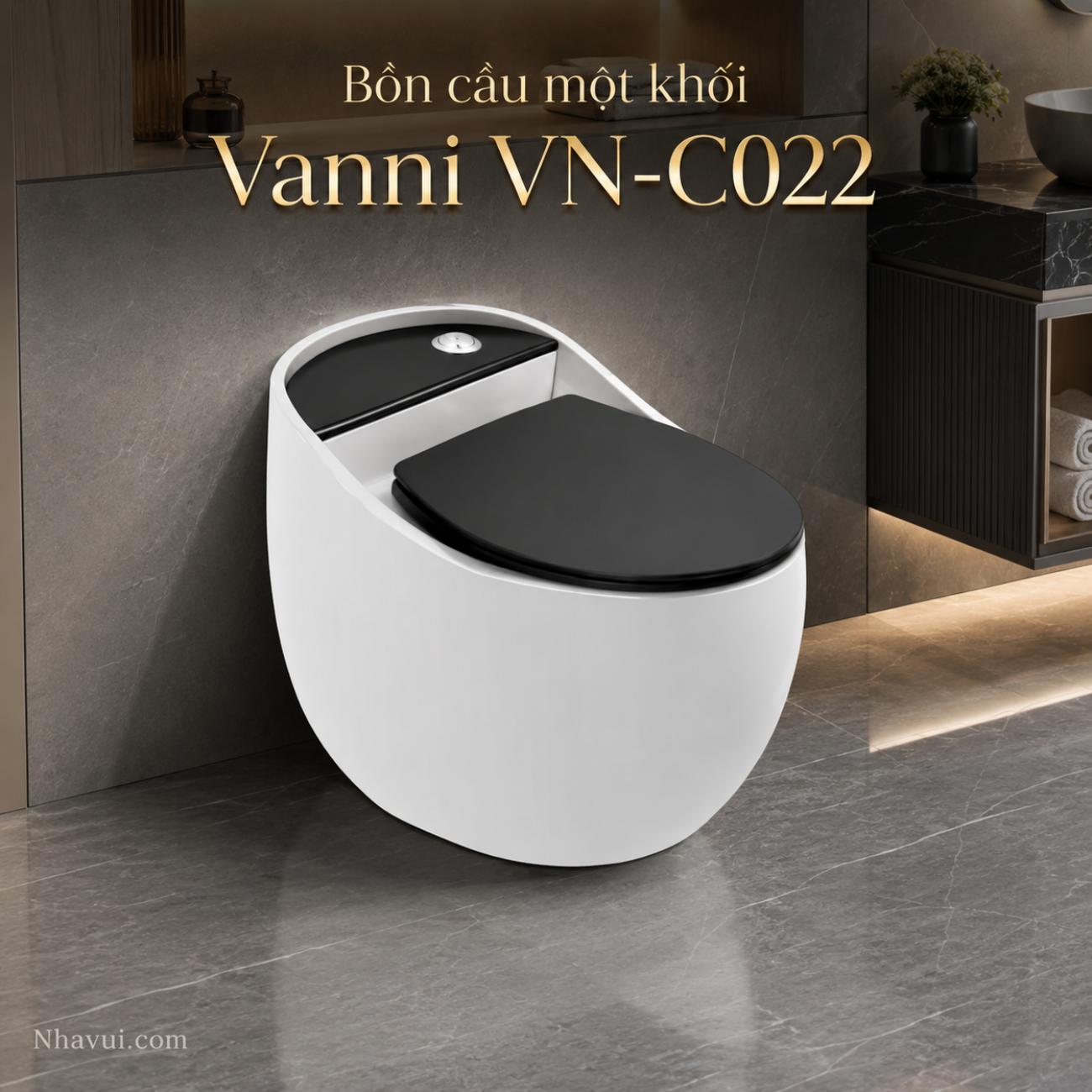 Bồn cầu một khối Vanni VN-C022 trắng nắp đen men tuyết phủ nano kháng khuẩn
