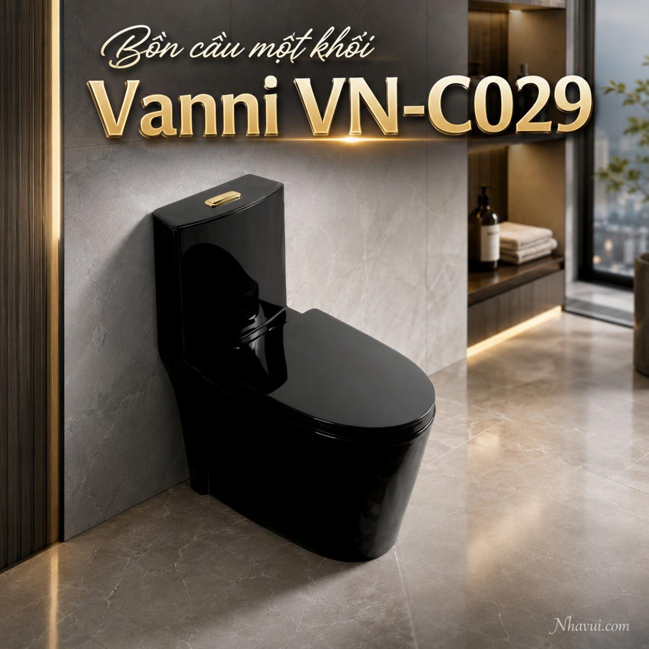 Bồn cầu một khối Vanni VN-C029 màu đen men tuyết phủ nano kháng khuẩn