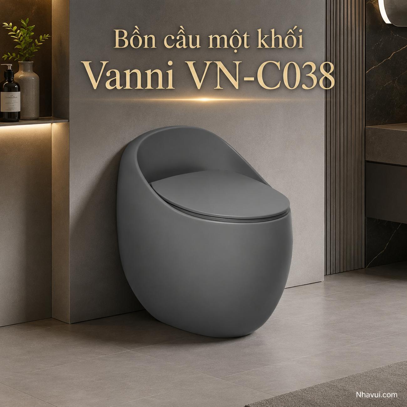 Bồn cầu một khối Vanni VN-C038 màu xám men tuyết phủ nano kháng khuẩn
