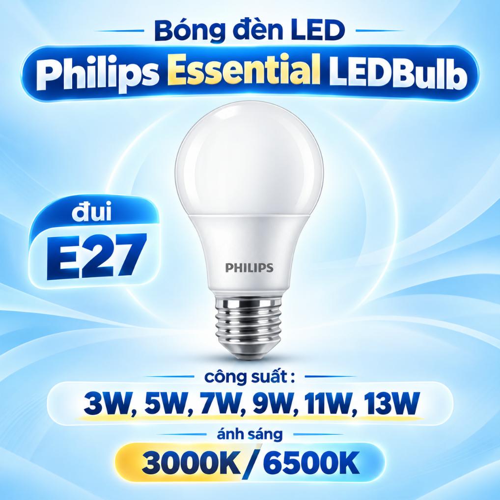 Bóng đèn LED Philips Essential LEDBulb đui E27 3W, 5W, 7W, 9W, 11W, 13W