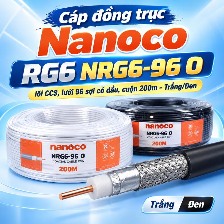 Cáp đồng trục Nanoco RG6 NRG6-96 O lõi CCS, lưới 96 sợi có dầu, cuộn 200m