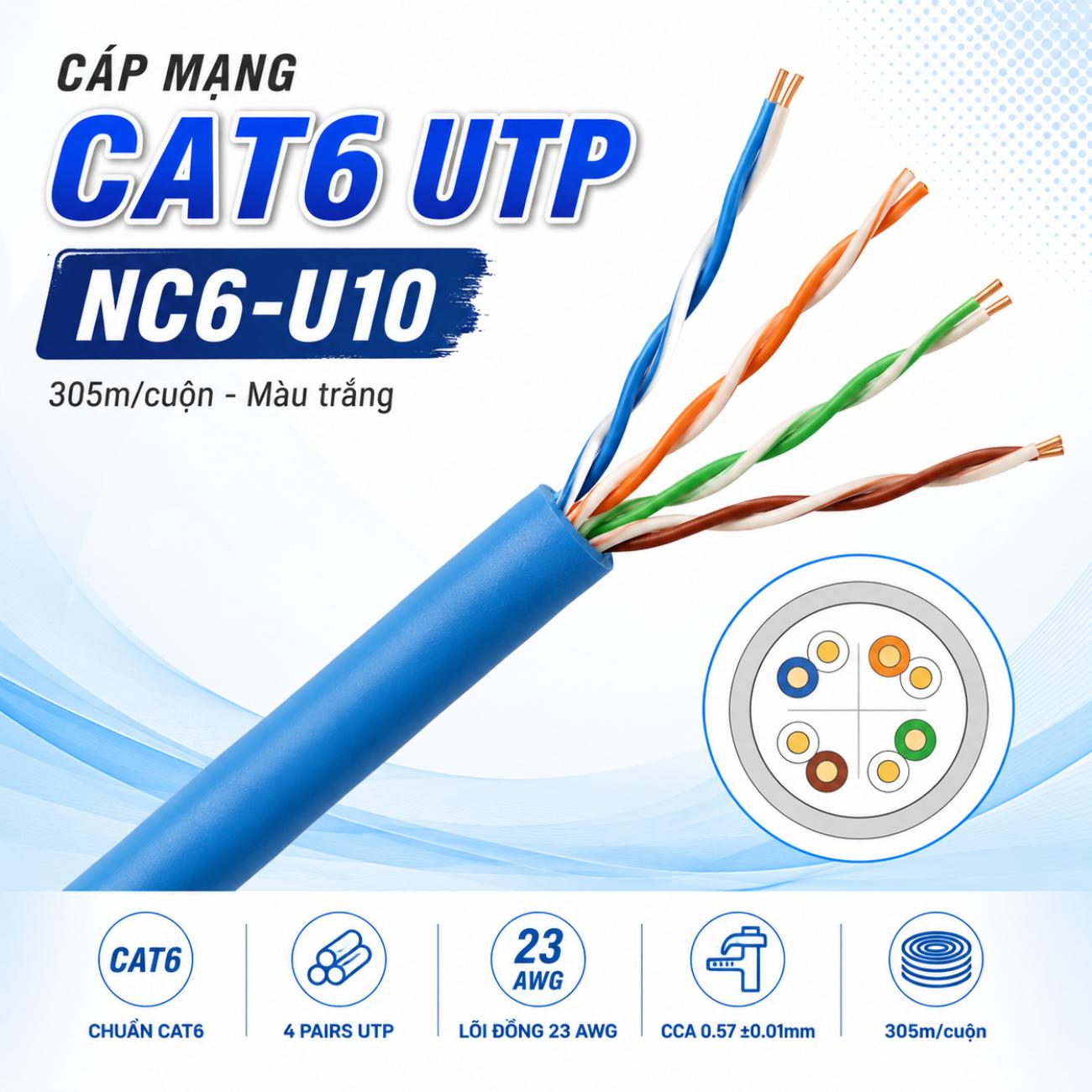 Cáp mạng Cat6 UTP NC6-U10 305m màu trắng