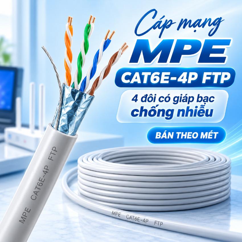 Cáp mạng MPE CAT6E-4P FTP 4 đôi có giáp bạc chống nhiễu và lõi chống nhiễu chéo