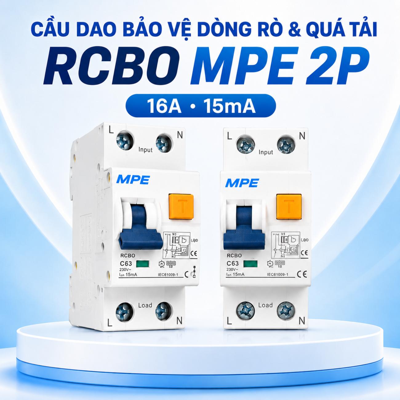 Cầu dao bảo vệ dòng rò & quá tải RCBO MPE 2P 6kA 16A 15mA