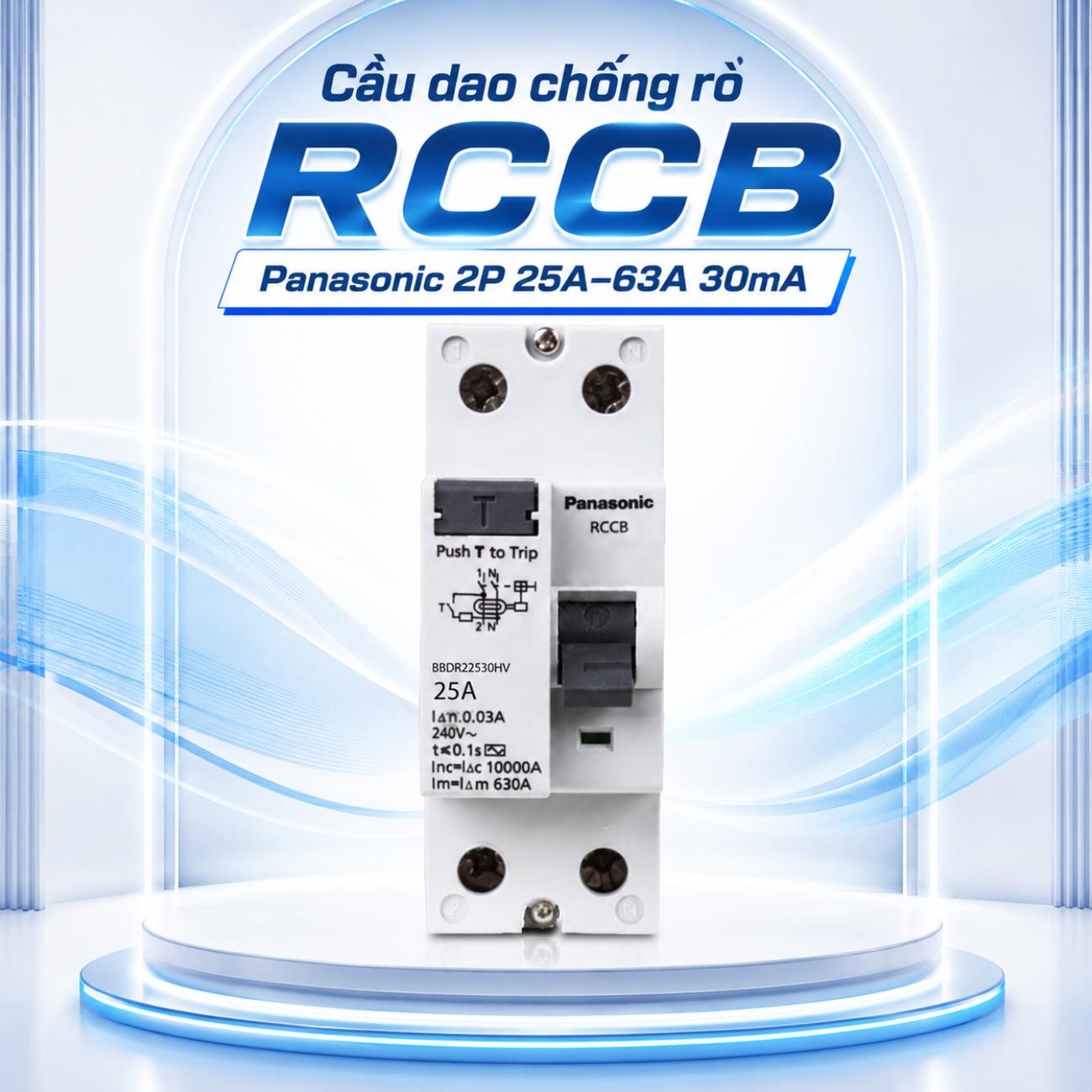 Cầu dao chống rò RCCB Panasonic 2P 25A–63A 30mA