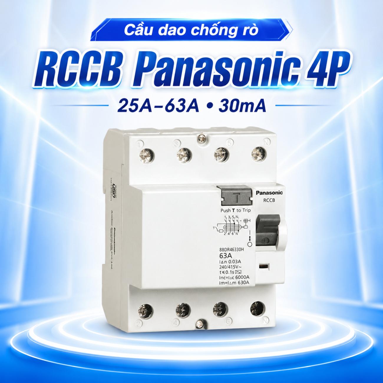 Cầu dao chống rò RCCB Panasonic 4P 25A–63A 30mA