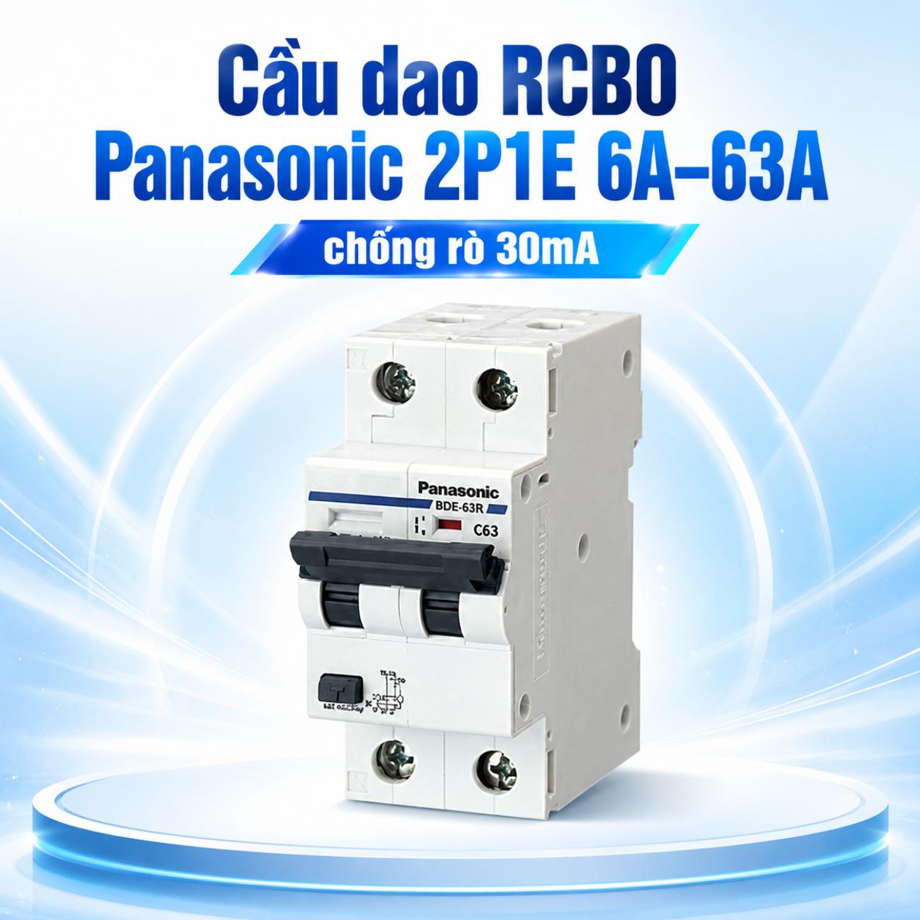 Cầu dao RCBO Panasonic 2P1E 6A–63A chống rò 30mA