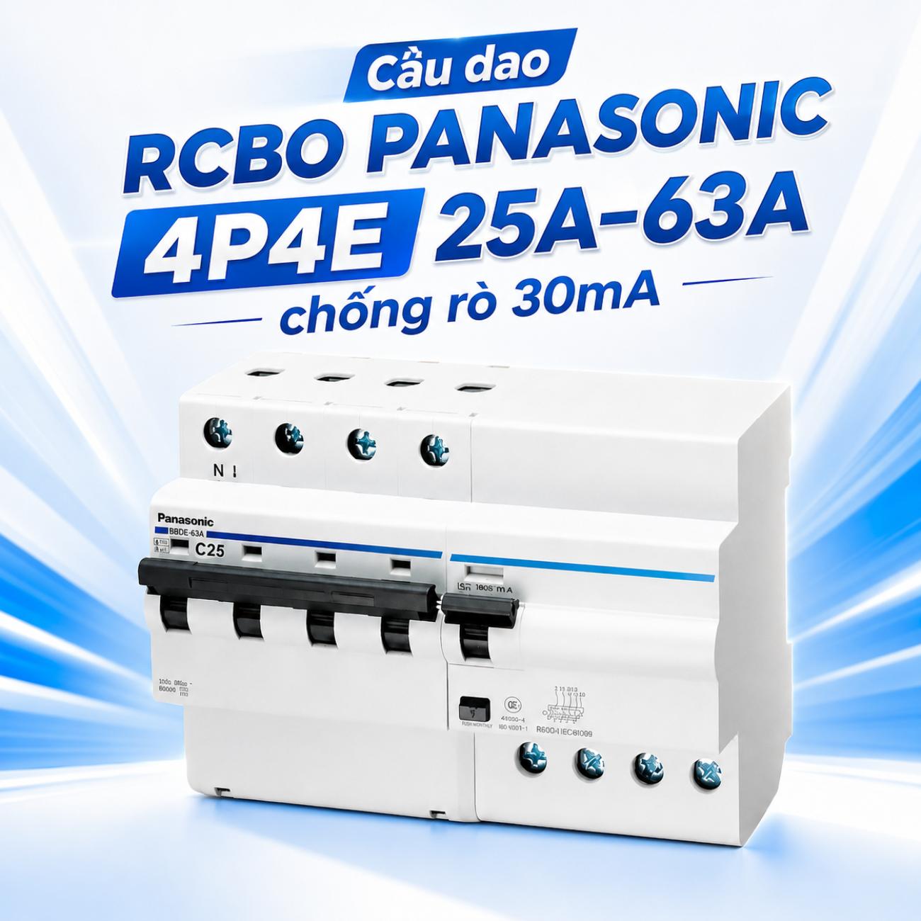 Cầu dao RCBO Panasonic 4P4E 25A–63A chống rò 30mA