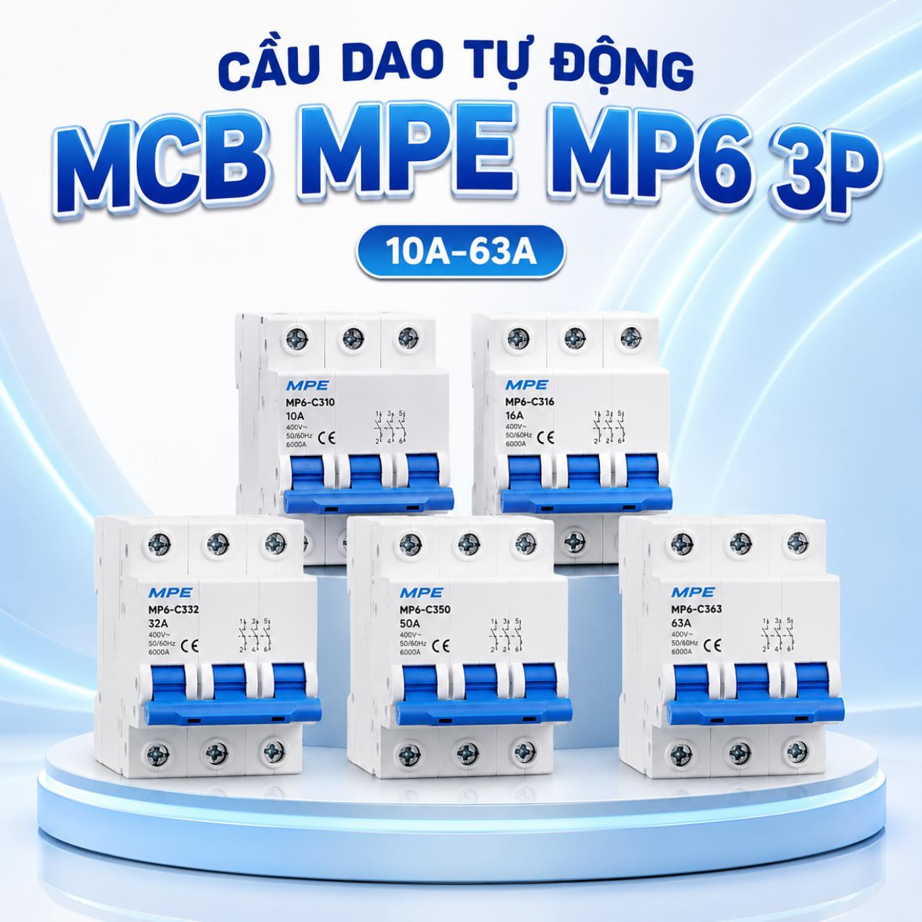 Cầu dao tự động MCB MPE MP6 3P 6kA 10A–63A