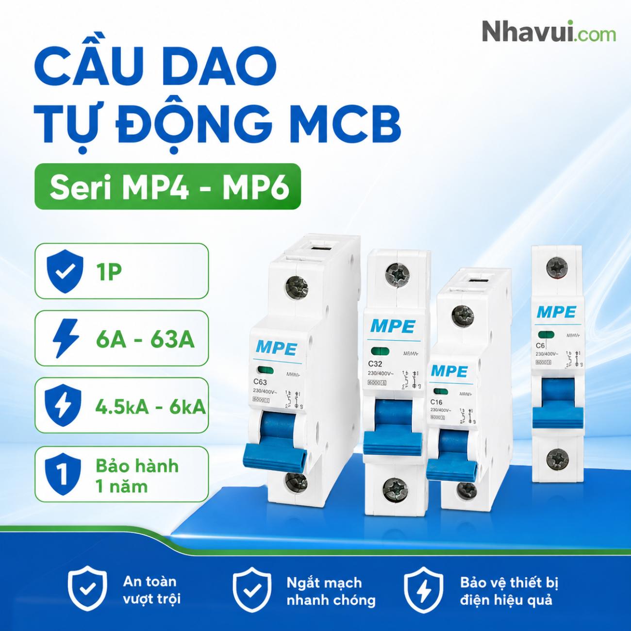 Cầu dao tự động MCB MPE Seri MP4 – MP6 1P 6A–63A