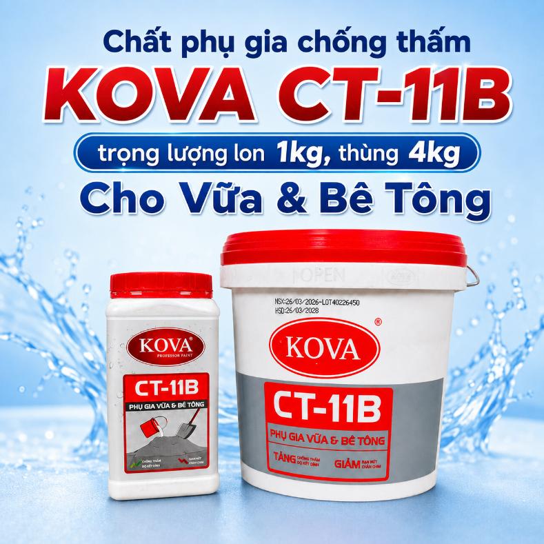 Chất phụ gia chống thấm KOVA CT-11B 1kg, 4kg Cho Vữa & Bê Tông