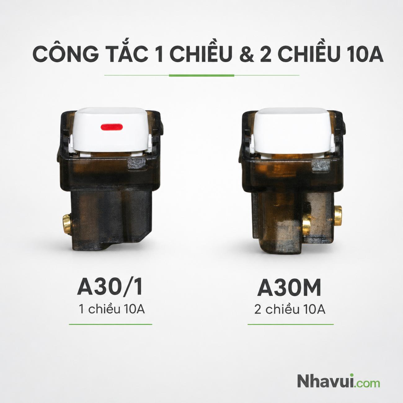 Công tắc 1 chiều 10A và 2 chiều 10A MPE A30/1 A30M