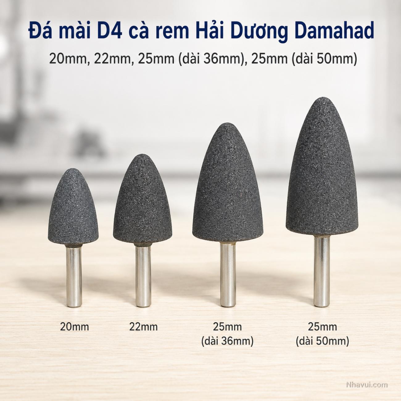 Đá mài D4 cà rem Hải Dương Damahad 20mm, 22mm, 25mm (dài 36mm), 25mm (dài 50mm)