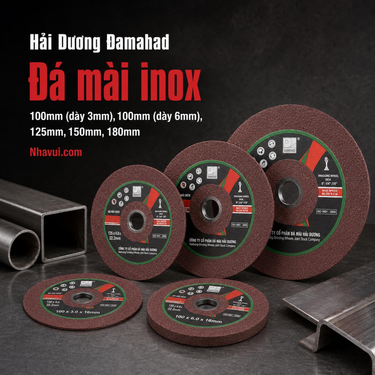 Đá mài inox Hải Dương Damahad 100mm (dày 3mm), 100mm (dày 6mm), 125mm, 150mm, 180mm