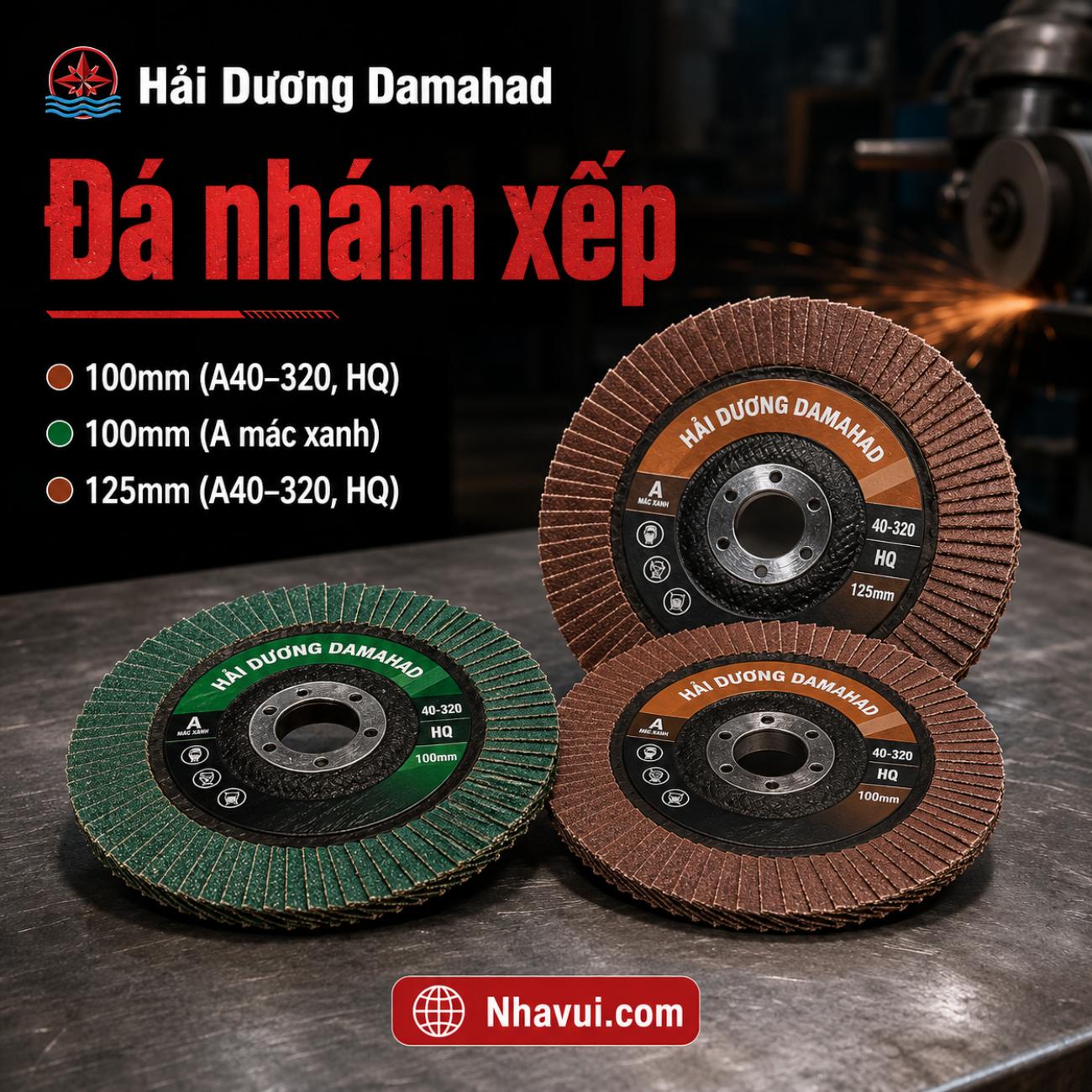 Đá nhám xếp Hải Dương Damahad 100mm (A40), 100mm (A mác xanh), 125mm (A40)