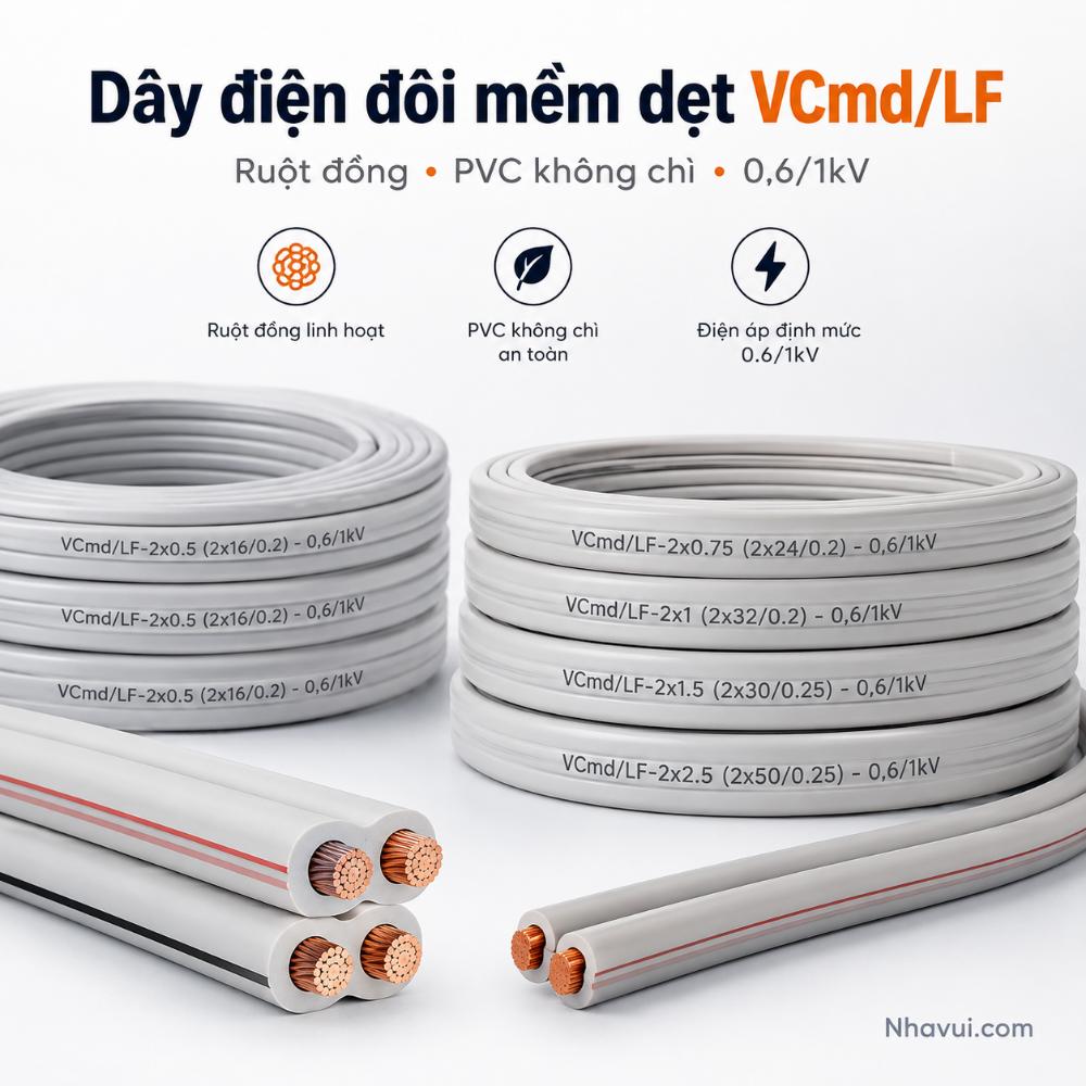Dây điện đôi mềm dẹt CADIVI VCmd/LF ruột đồng cách điện PVC