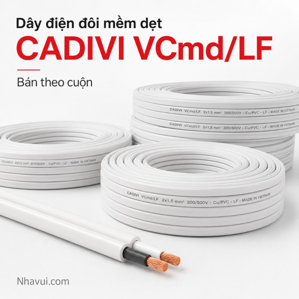 Dây điện đôi mềm dẹt CADIVI VCmd/LF ruột đồng cách điện PVC không chì 75°C