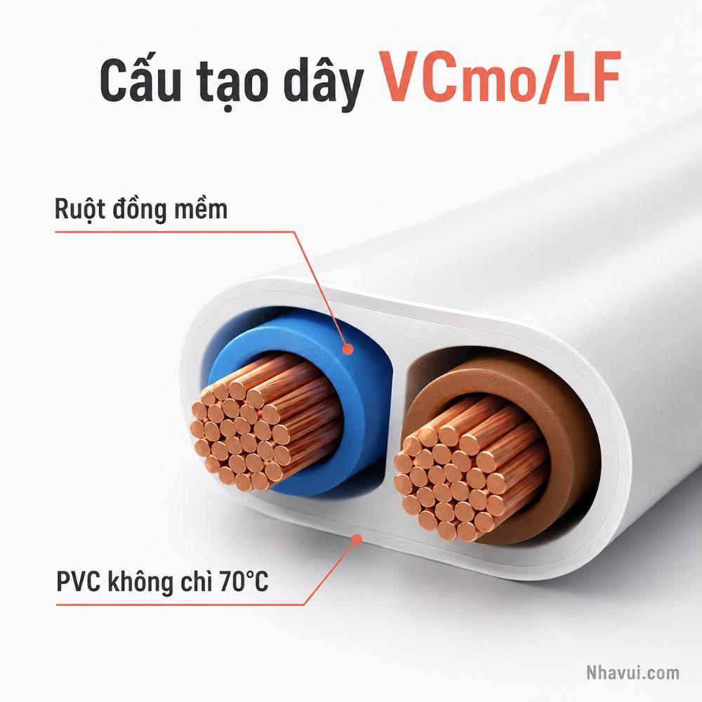 Dây điện đôi mềm ovan CADIVI VCmo/LF ruột đồng cách điện PVC không chì 70°C