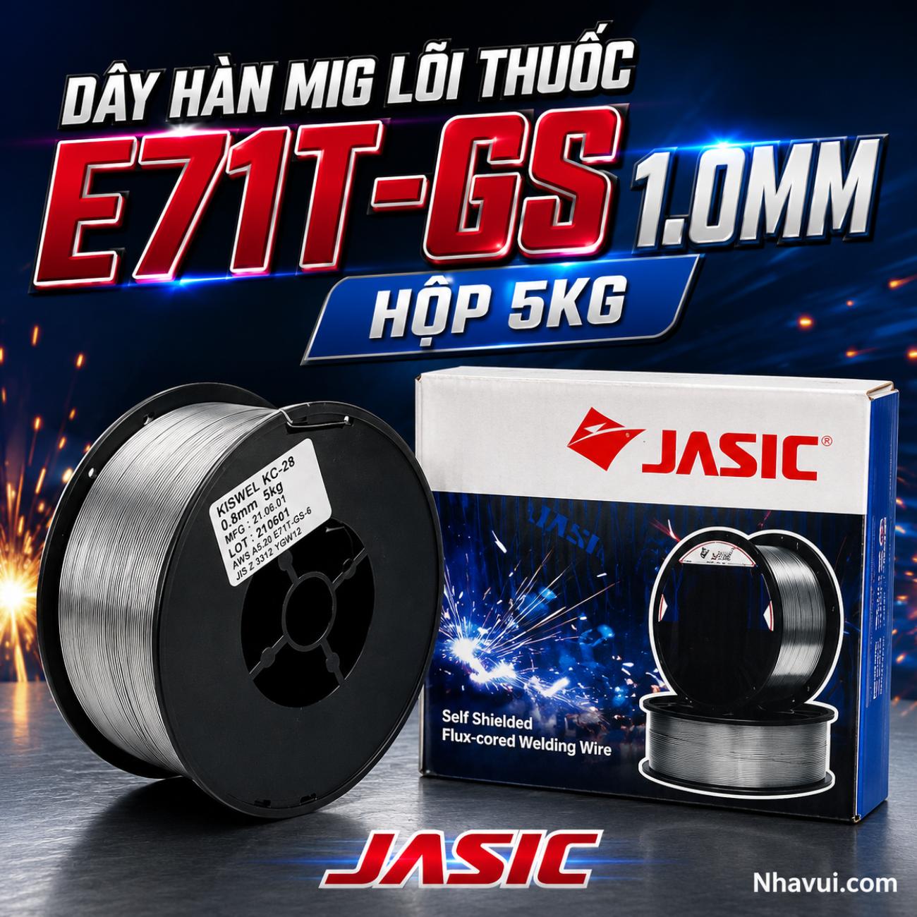 Dây hàn MIG lõi thuốc Jasic E71T-GS đường kính 1.0mm cuộn 5kg