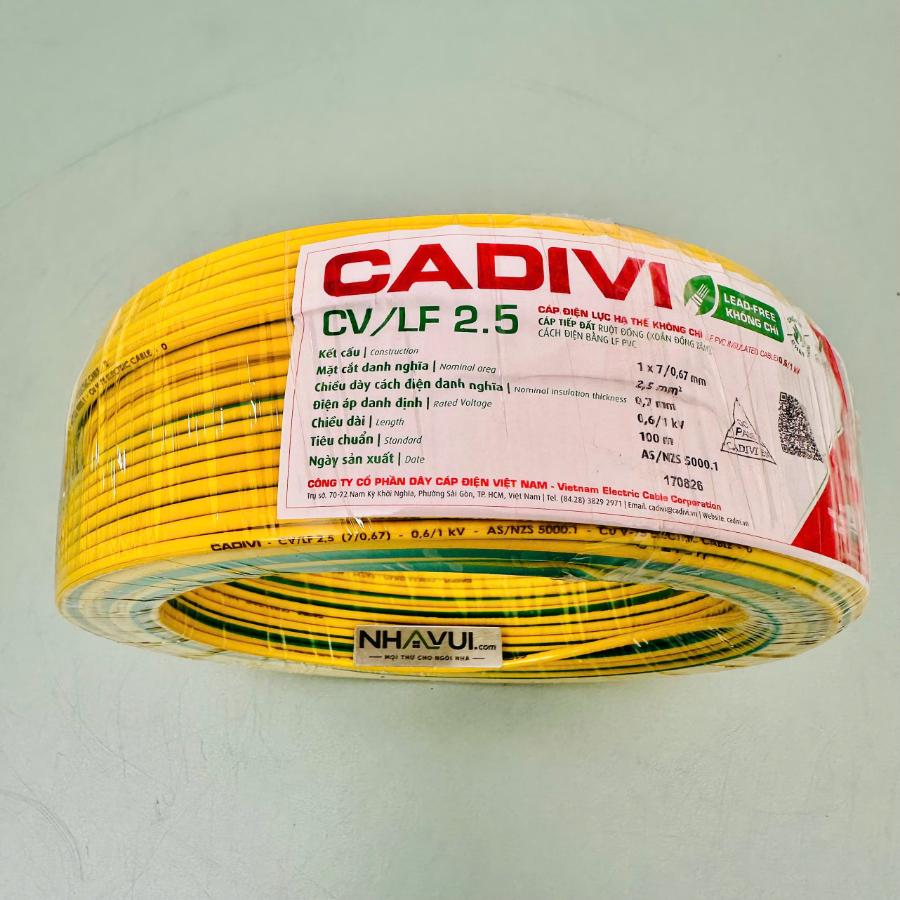 Dây tiếp địa (Dây TER) CADIVI CV/LF xanh lá sọc vàng – Cuộn