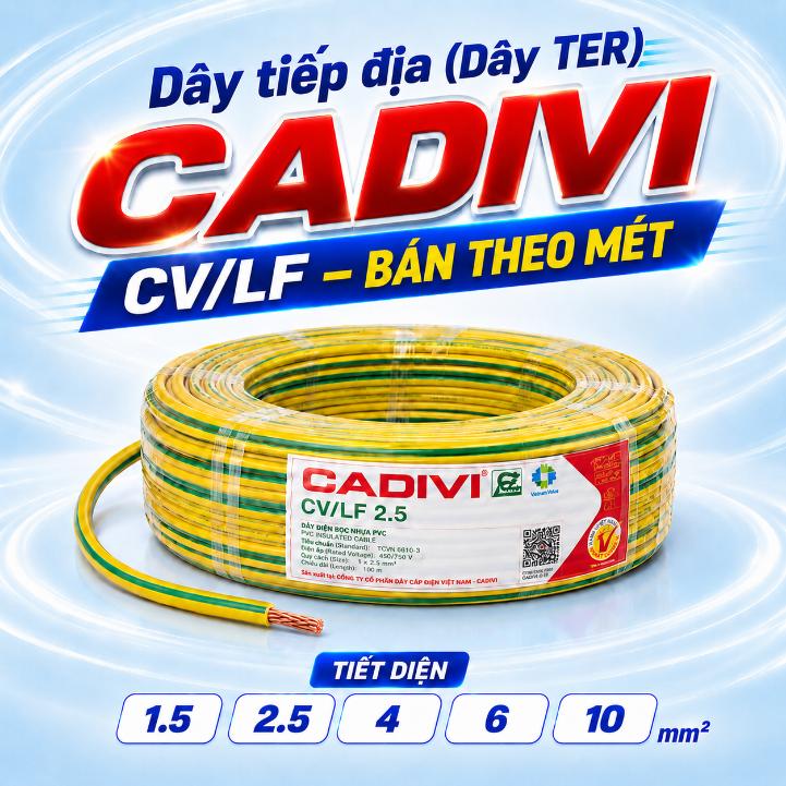 Dây tiếp địa (Dây TER) CADIVI CV/LF xanh lá sọc vàng – Mét