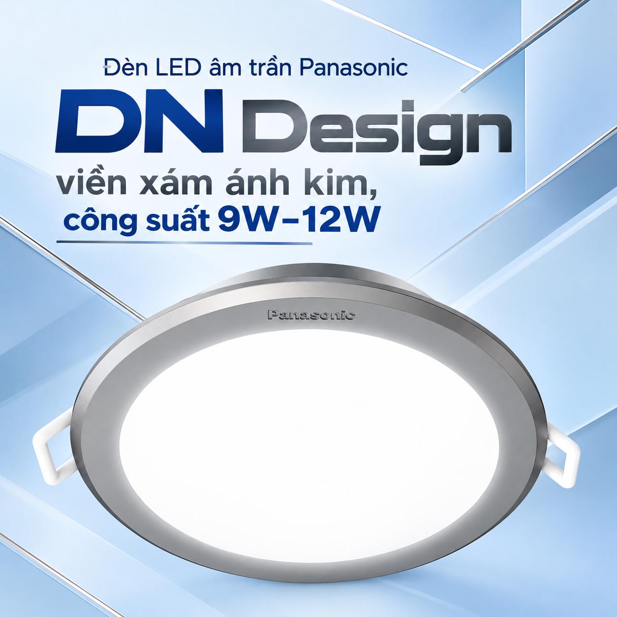 Đèn LED âm trần Panasonic DN Design viền xám ánh kim