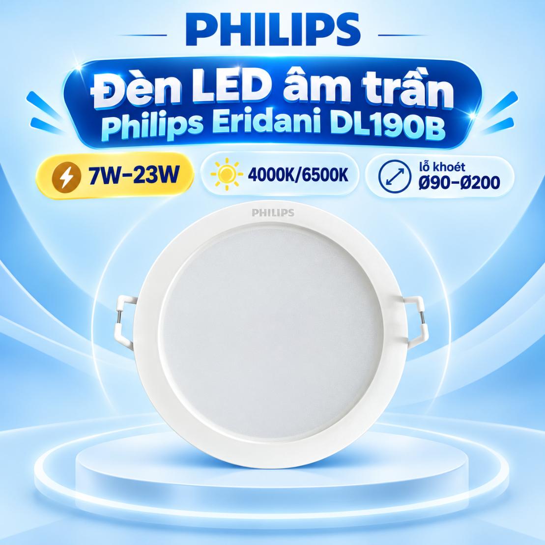 Đèn LED âm trần Philips Eridani DL190B 7W–23W, 4000K/6500K