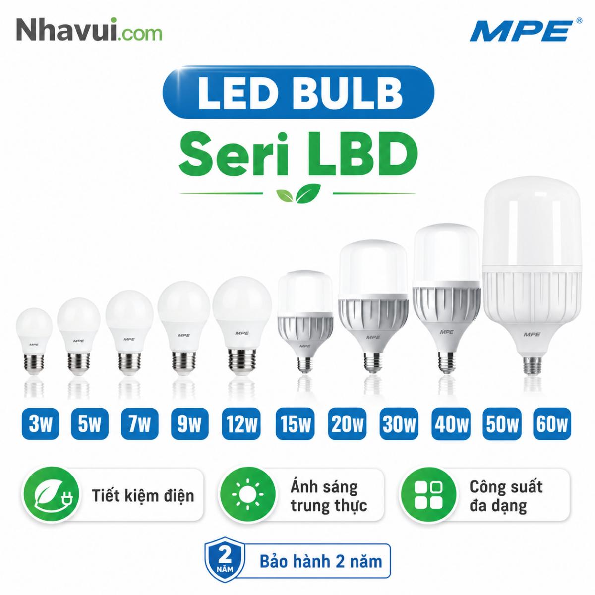 Đèn LED Bulb MPE Seri LBD 3W–60W