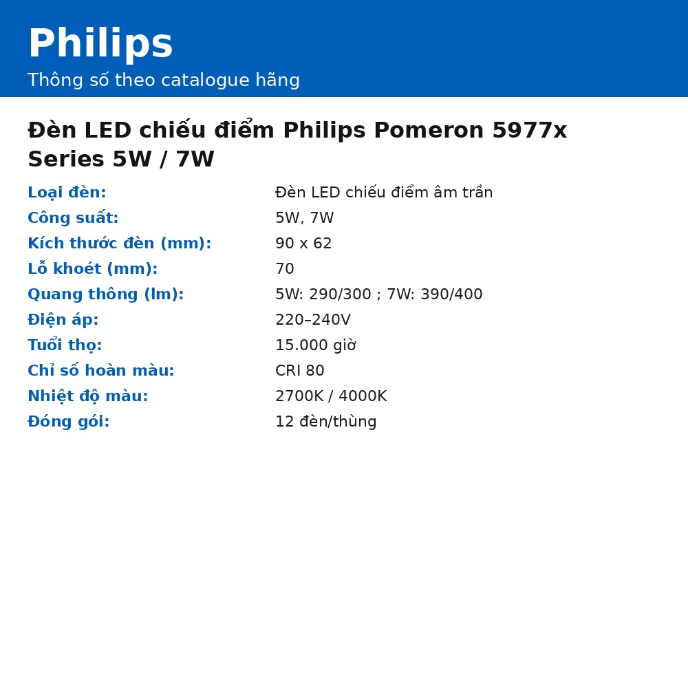 Đèn LED chiếu điểm Philips Pomeron 5977x Series 5W / 7W chính hãng