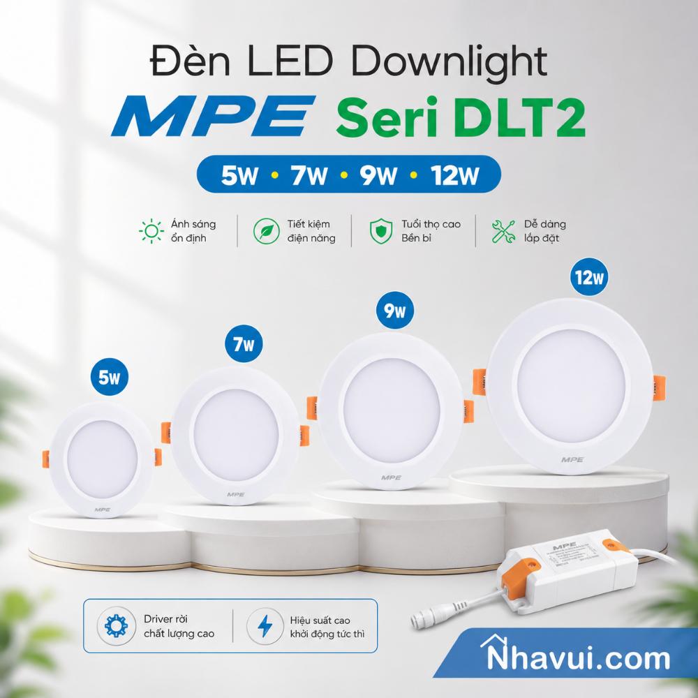 Đèn LED Downlight âm trần MPE Seri DLT2 viền trắng 5W 7W 9W 12W