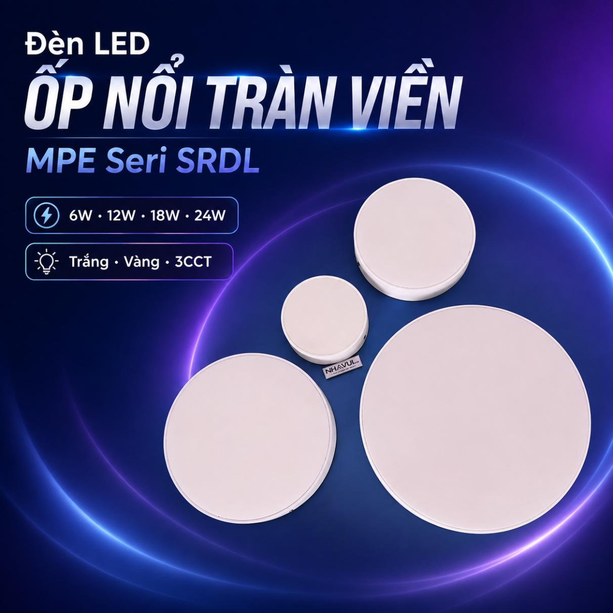 Đèn LED ốp nổi tràn viền MPE Seri SRDL mặt tròn