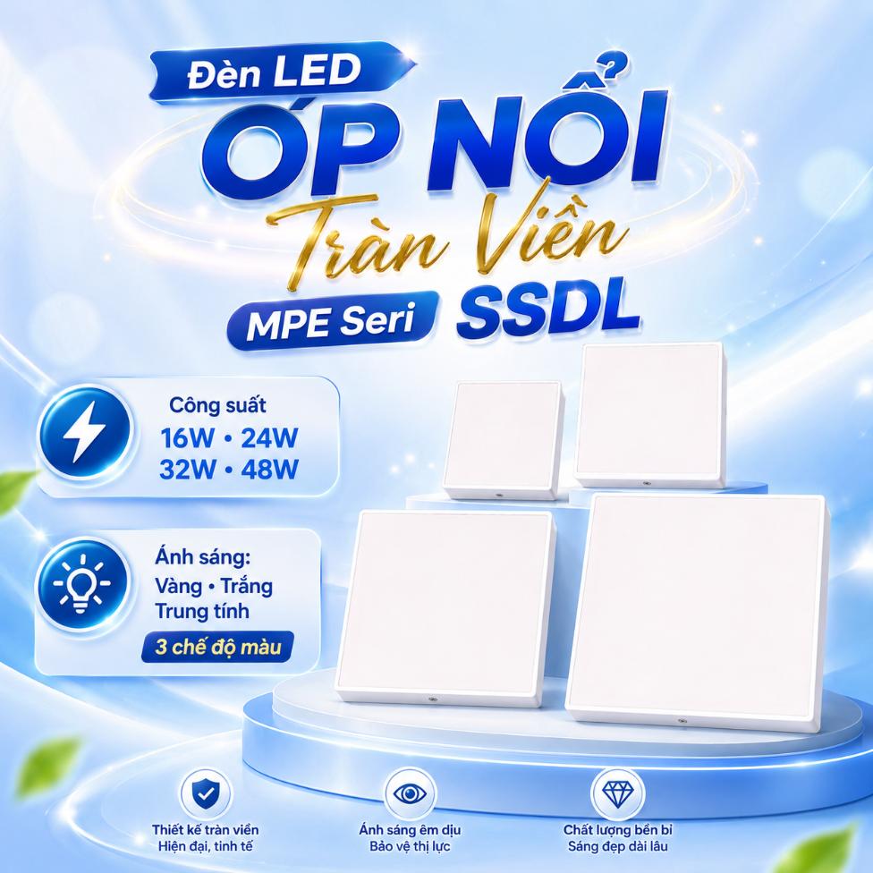 Đèn LED ốp nổi tràn viền MPE Seri SSDL mặt vuông