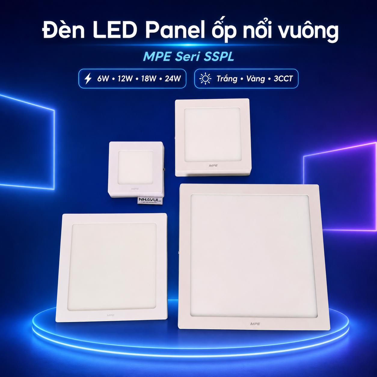 Đèn LED Panel ốp nổi vuông MPE Seri SSPL 6W 12W 18W 24W
