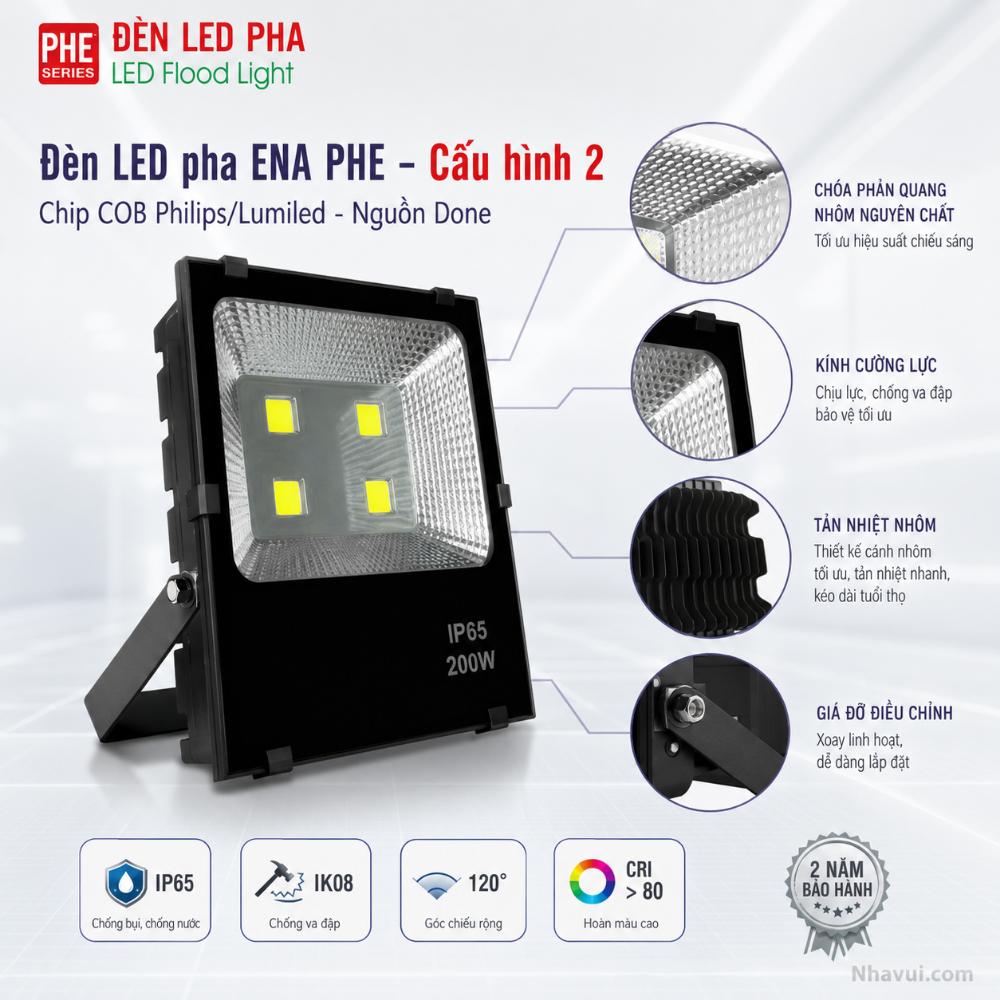 Đèn LED pha ENA PHE Chip LED COB Philips/Lumiled nguồn Done 50W 100W 150W 200W