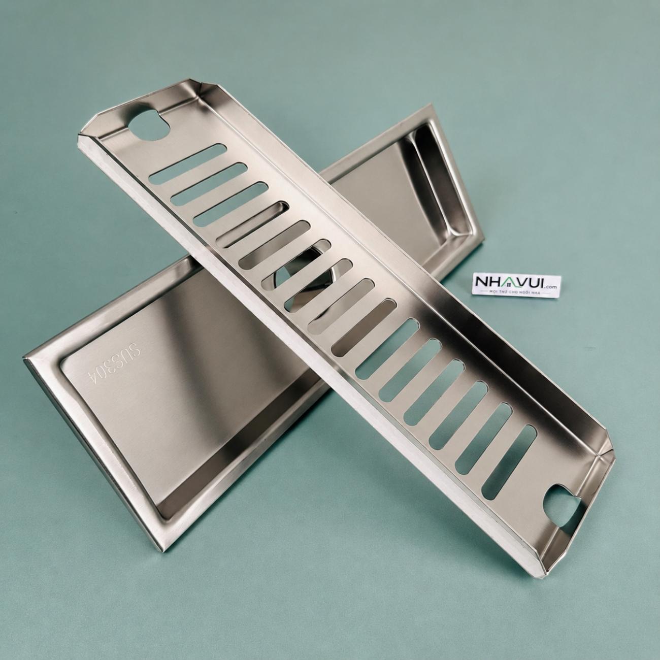 Phễu thoát sàn dài inox SUS304 300x100 mm Ø42