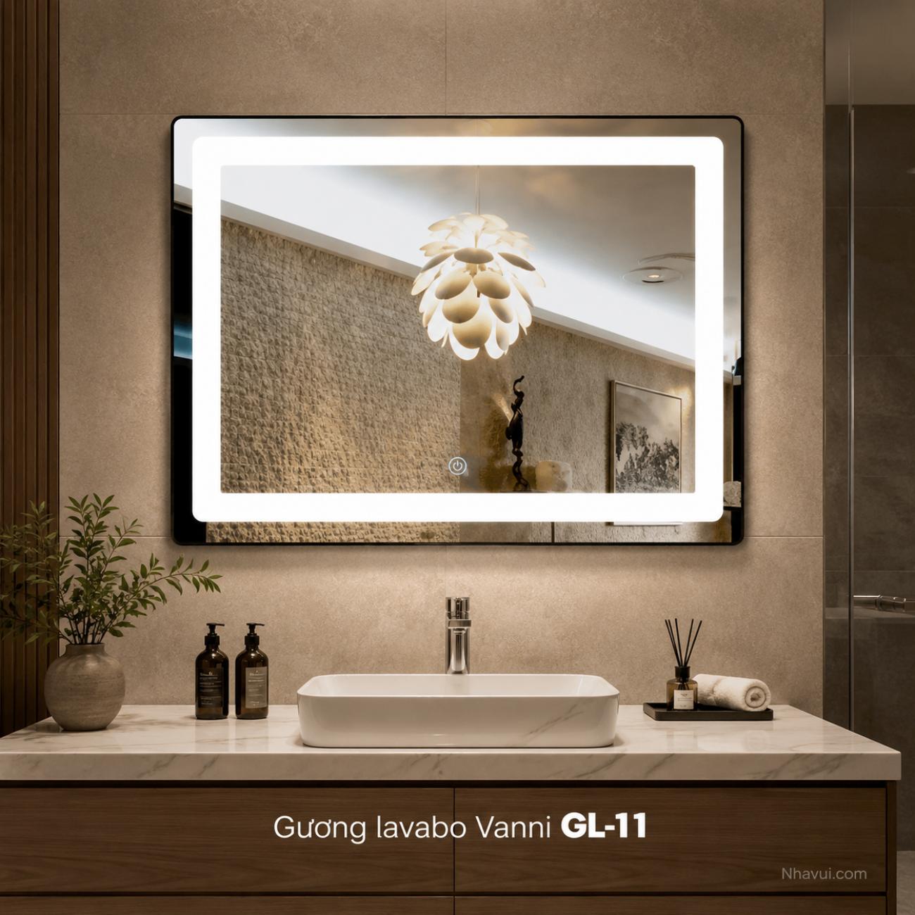 Gương lavabo LED Vanni GL-11 60x80cm chữ nhật cảm ứng
