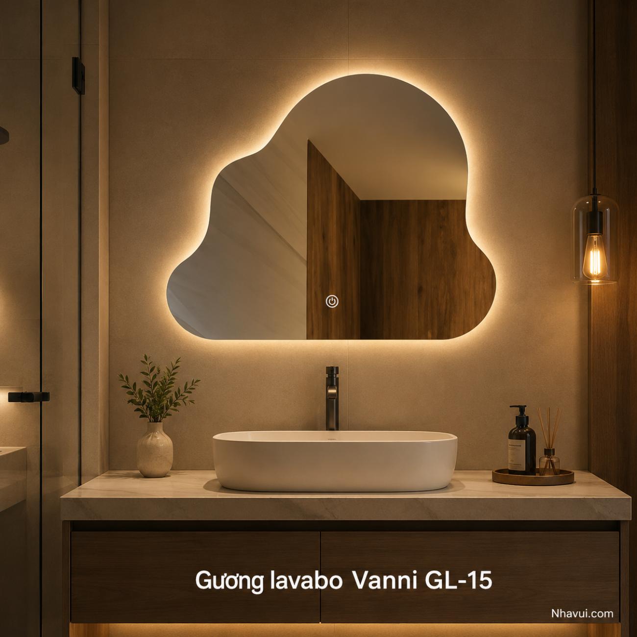 Gương lavabo LED Vanni GL-15 80x60cm kiểu đám mây cảm ứng