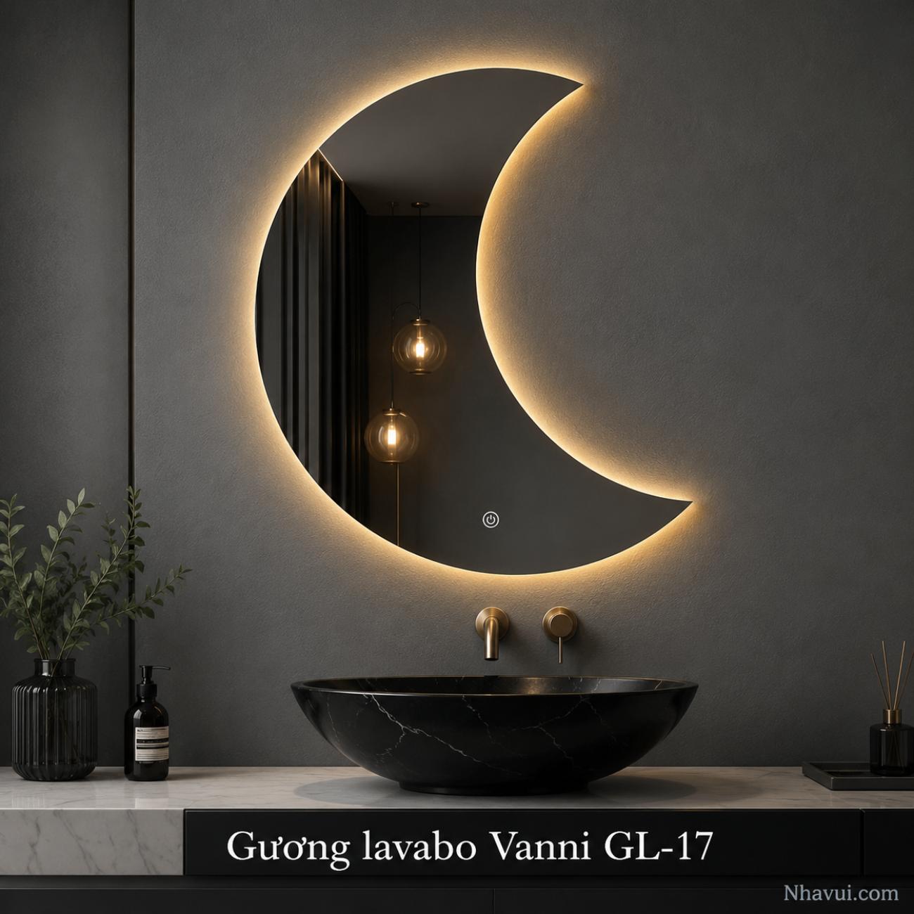 Gương lavabo LED Vanni GL-17 60x60cm hình trăng khuyết cảm ứng