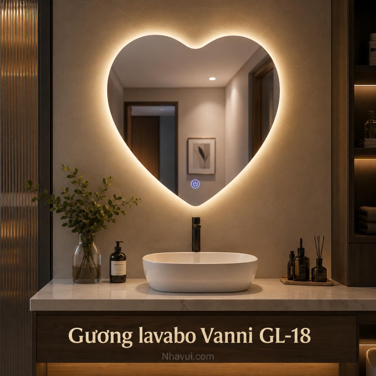 Gương lavabo LED Vanni GL-18 60x60cm hình trái tim cảm ứng