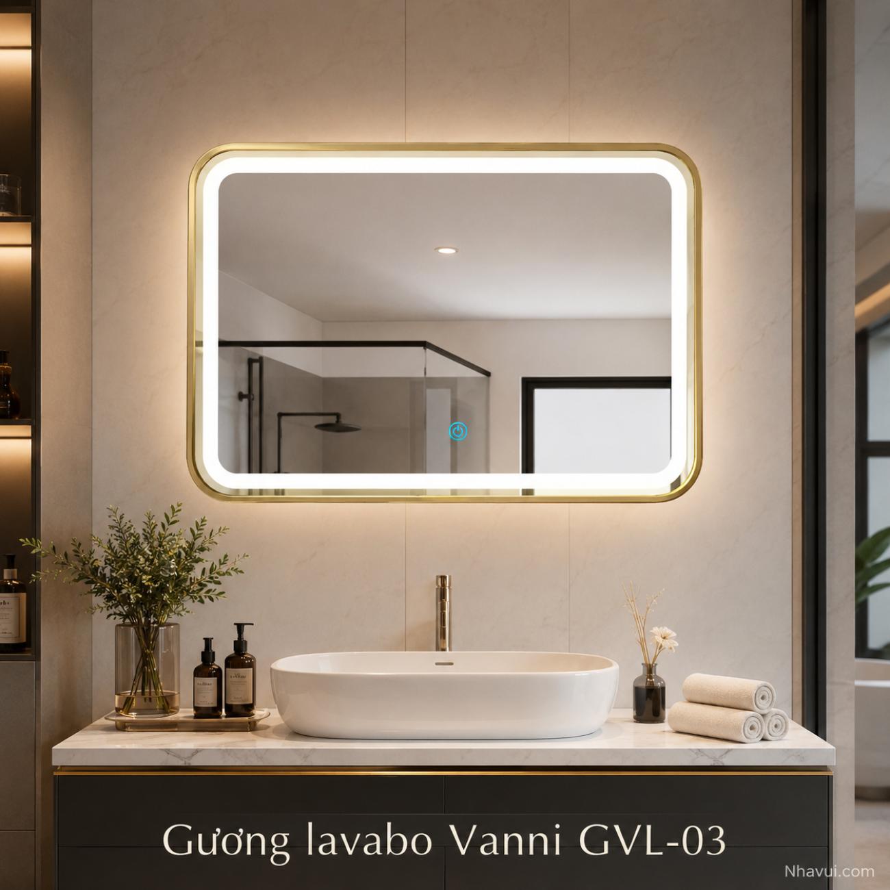 Gương lavabo LED Vanni GVL-03 – GVL-04 60x80cm viền inox có tủ