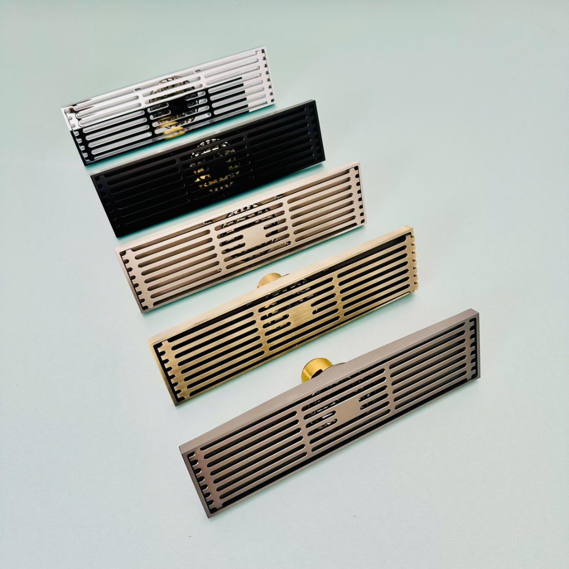 Hố ga dài Vanni VN-LR9 đồng thau 8×30 cm – đen mờ, vàng cổ, bạc mờ, bạc bóng, xám mờ