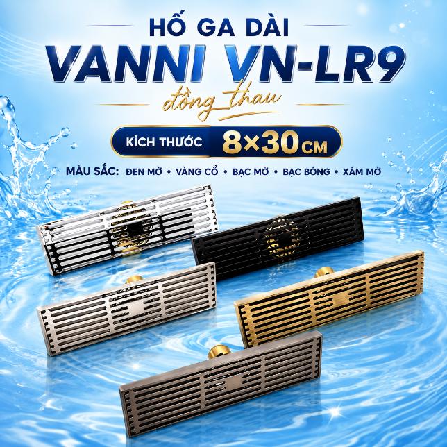 Hố ga dài Vanni VN-LR9 đồng thau 8×30 cm – đen mờ, vàng cổ, bạc mờ, bạc bóng, xám mờ