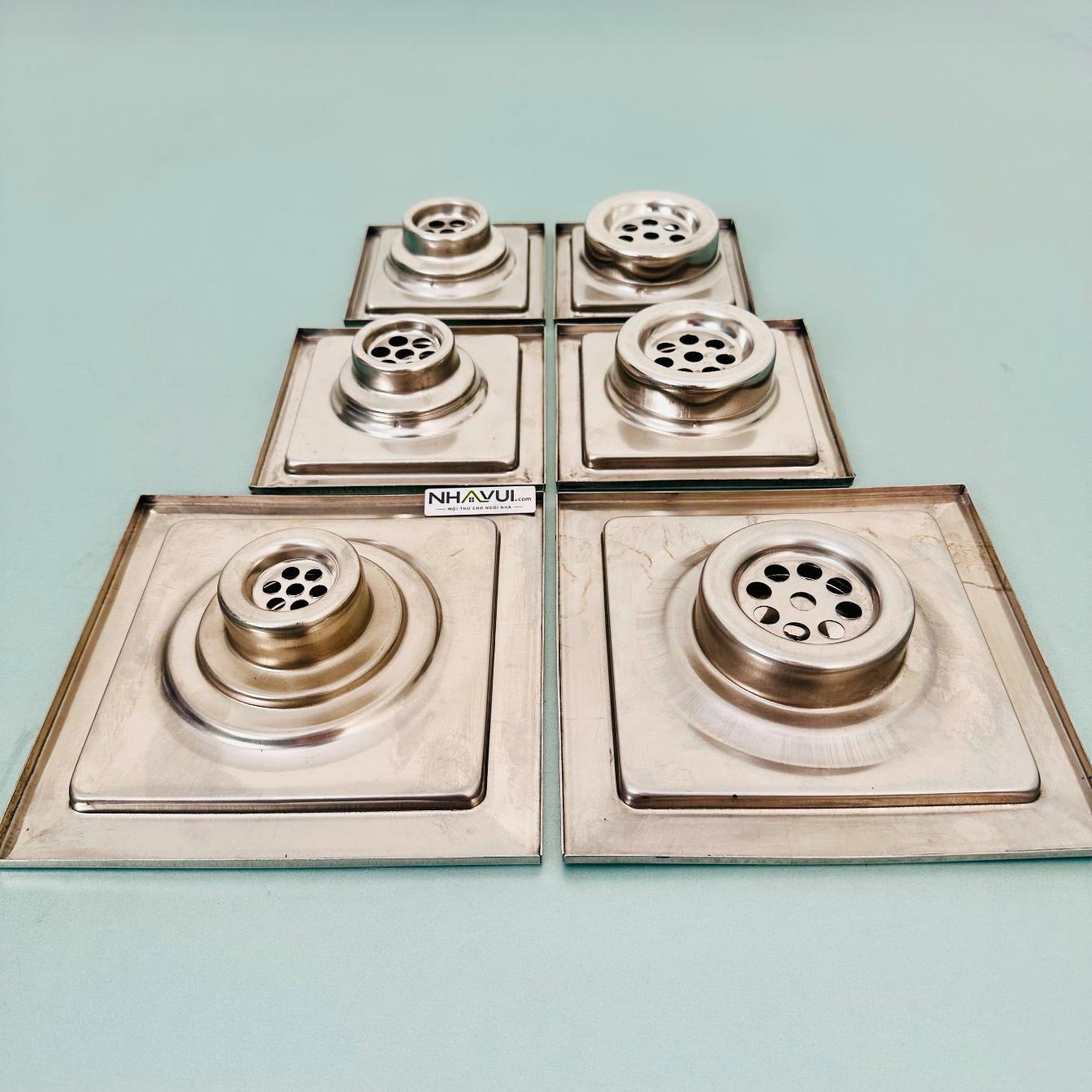 Hố ga vuông Vanni VN-LR6 đồng thau hoàn thiện chrome, mặt 12×12, 15×15, 20×20 cm – cỡ thoát Ø60, Ø90