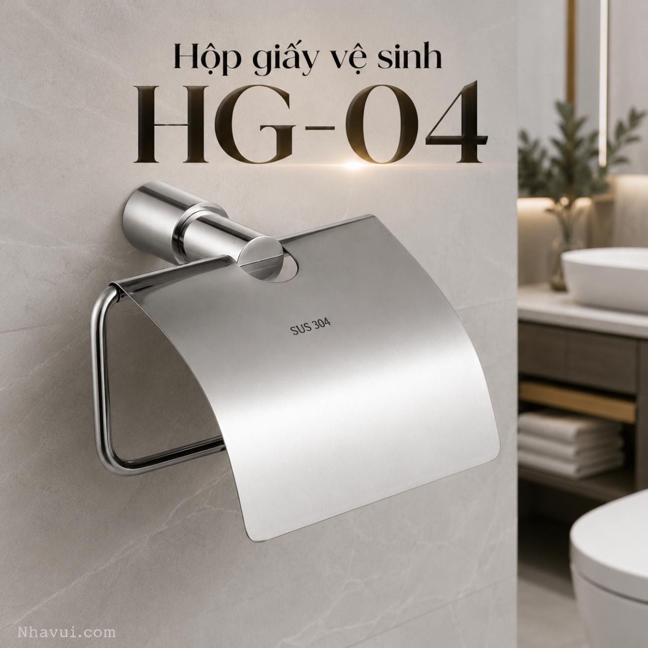 Hộp giấy vệ sinh Vanni HG-04 inox 304 nắp vuông gắn tường