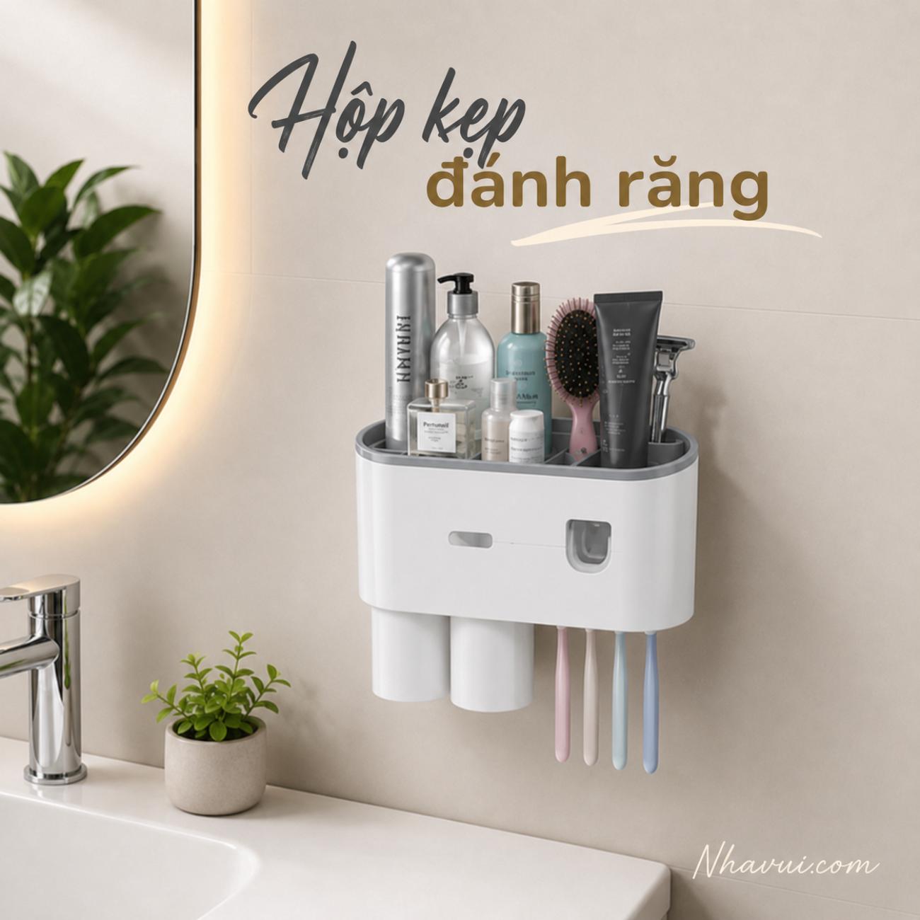 Hộp kẹp đánh răng Vanni kệ đựng bàn chải kem đánh răng gắn tường