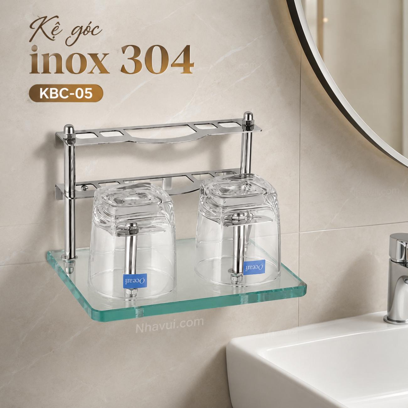 Kệ góc inox 304 cao cấp Vanni KBC-05 kệ kính dày để ly phòng tắm