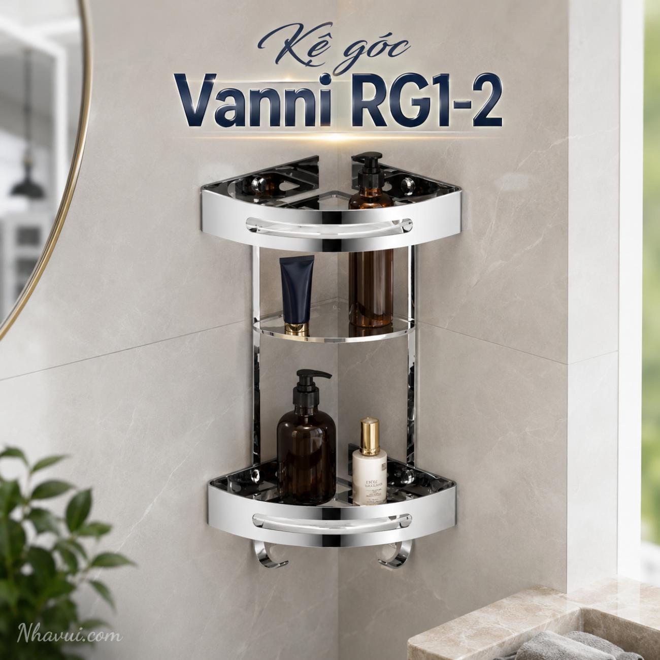 Kệ góc phòng tắm Vanni RG1-2 inox 304 2 tầng 20x20 cm