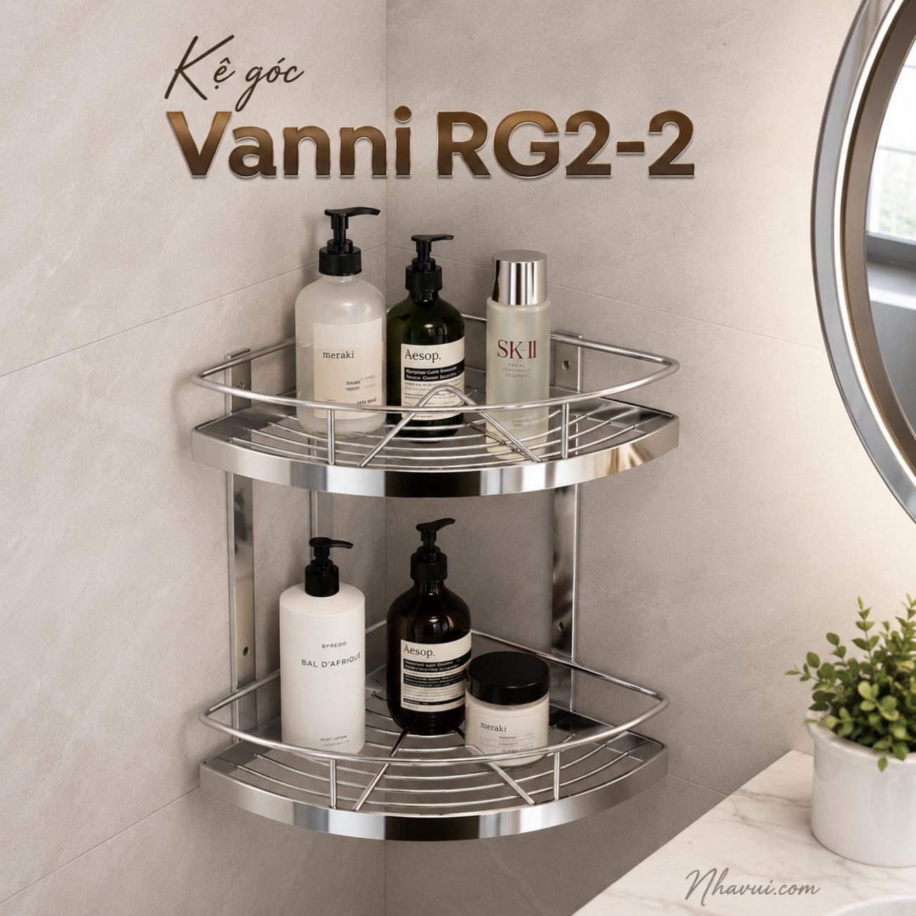 Kệ góc phòng tắm Vanni RG2-2 inox 304 2 tầng 25x25 cm