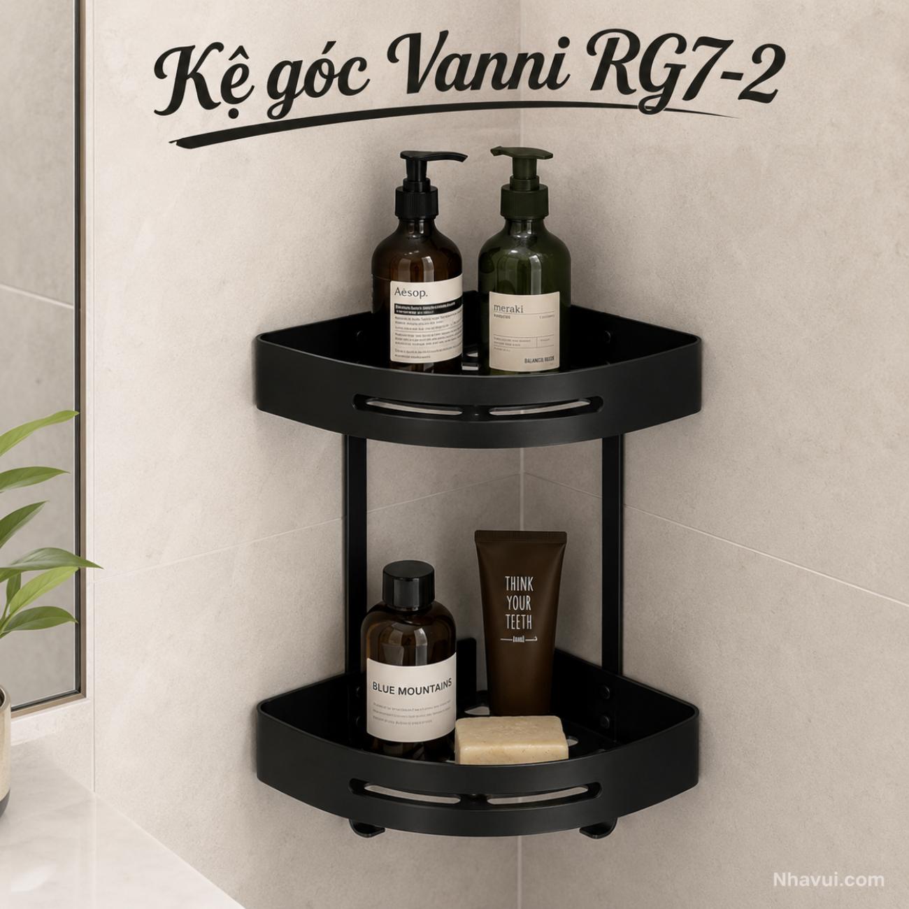 Kệ góc phòng tắm Vanni RG7-2 inox 201 màu đen 2 tầng 20x20 cm