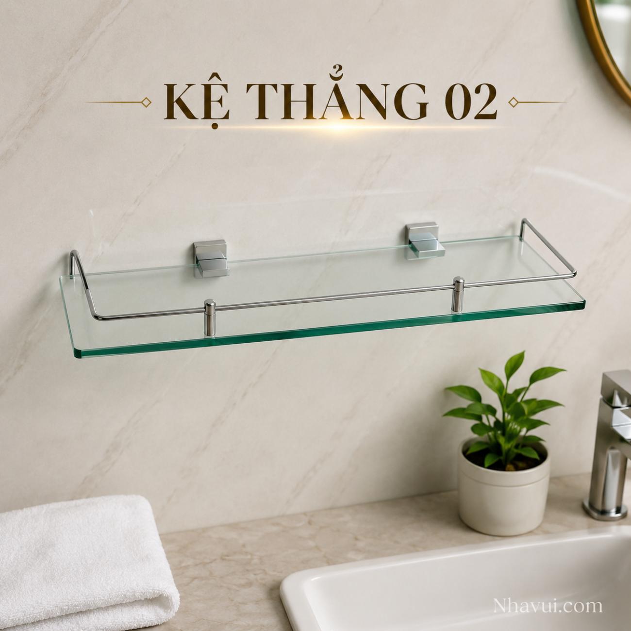 Kệ thẳng 02 Vanni kệ kính phòng tắm inox 201, inox 304 gắn tường